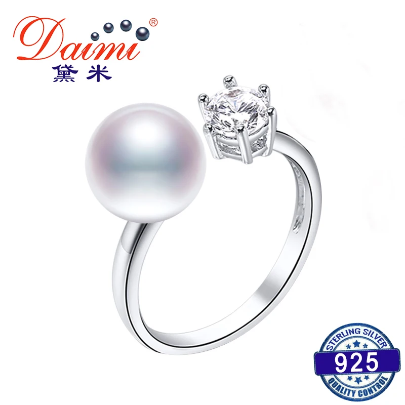 

DAIMI 925 Silver Ring 8-9mm Cultured Pearl Ring Trendy Style Cute Jewelry