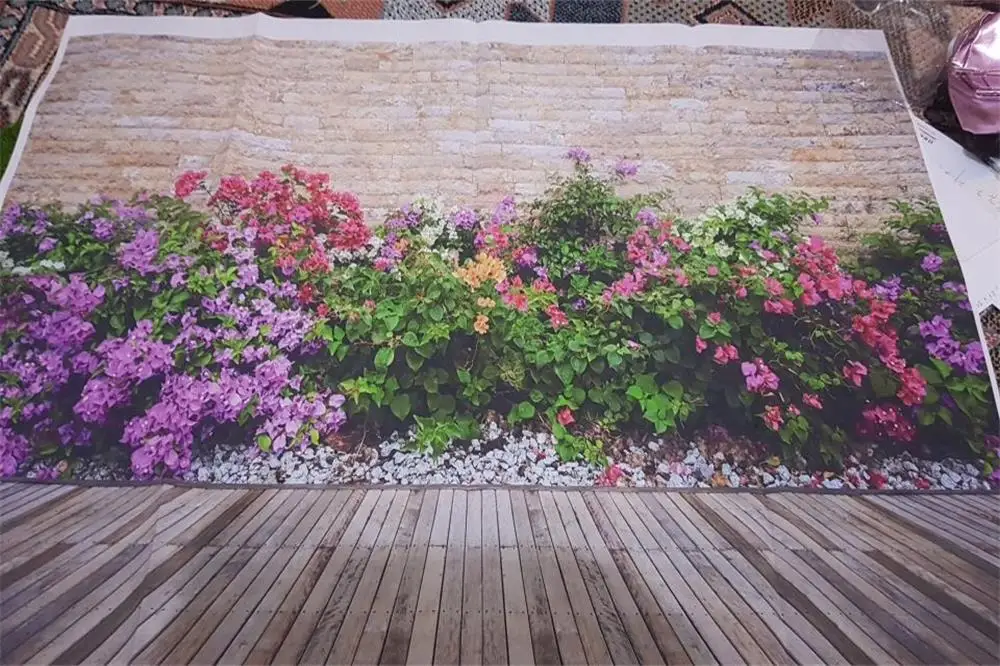 Фон для фотосъемки Laeacco весенние цветные цветы, лоза, кирпичная стена, деревянный пол, декорации для фотостудии