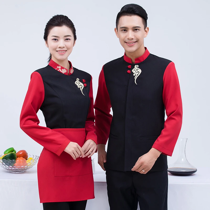 

Hotel Uniform Autumn And Winter Female Hot Pot Shop Attendant Uniforms Male Long Sleeved Chinese Restaurant Farmhouse J366