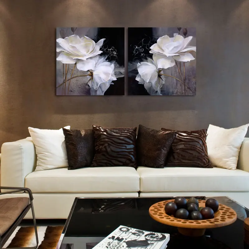 2 шт. холст печать Современная Настенная живопись белый с цветами для украшения