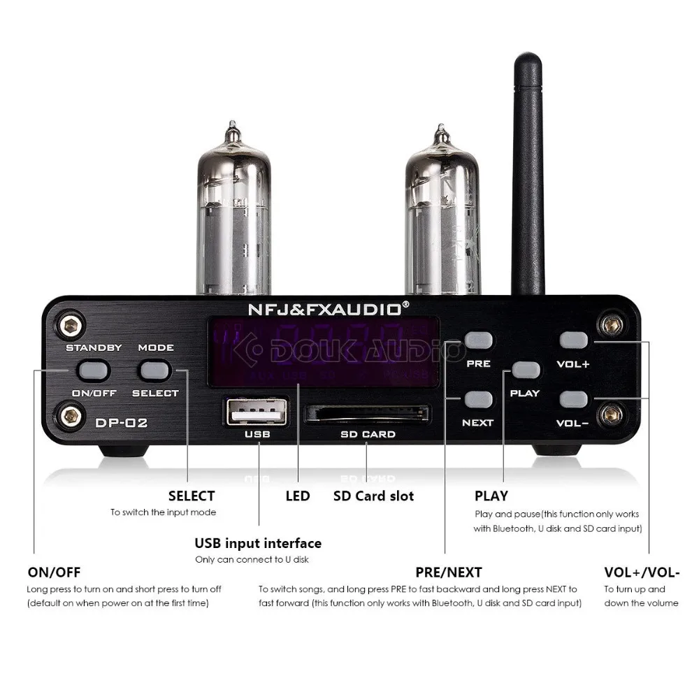 Nobsound мини HiFi 6K4 клапанная трубка предусилитель аудио Предварительный усилитель с u-диском/sd-картой/Bluetooth/3,5 мм Jack/RCA входы