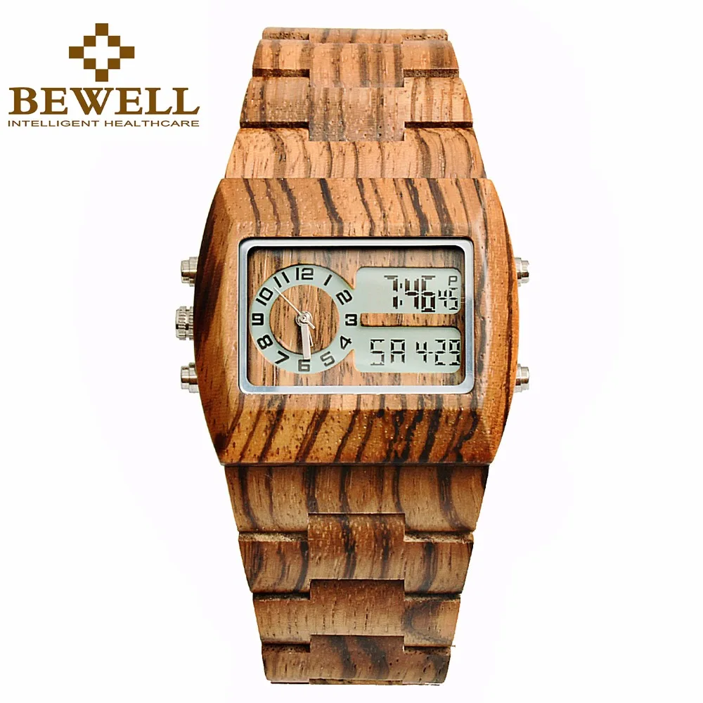 Мужские часы BEWELL аналоговые и цифровые многофункциональные с прямоугольным