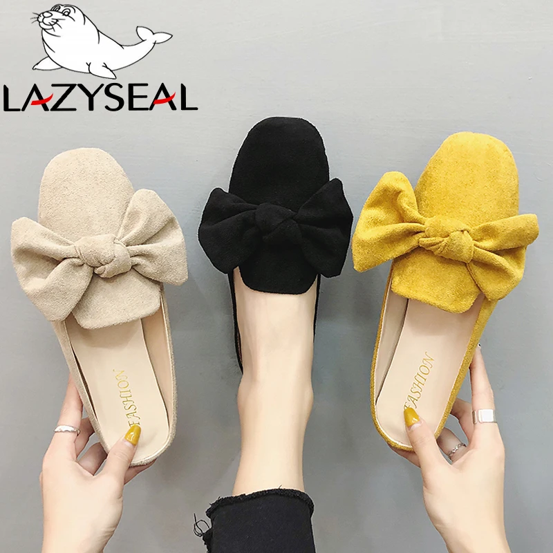 LazySeal; Новинка; летние женские туфли без задника на плоской подошве с бантом; женские Вьетнамки; женские дышащие шлепанцы; Baotou Mujer Zapatos