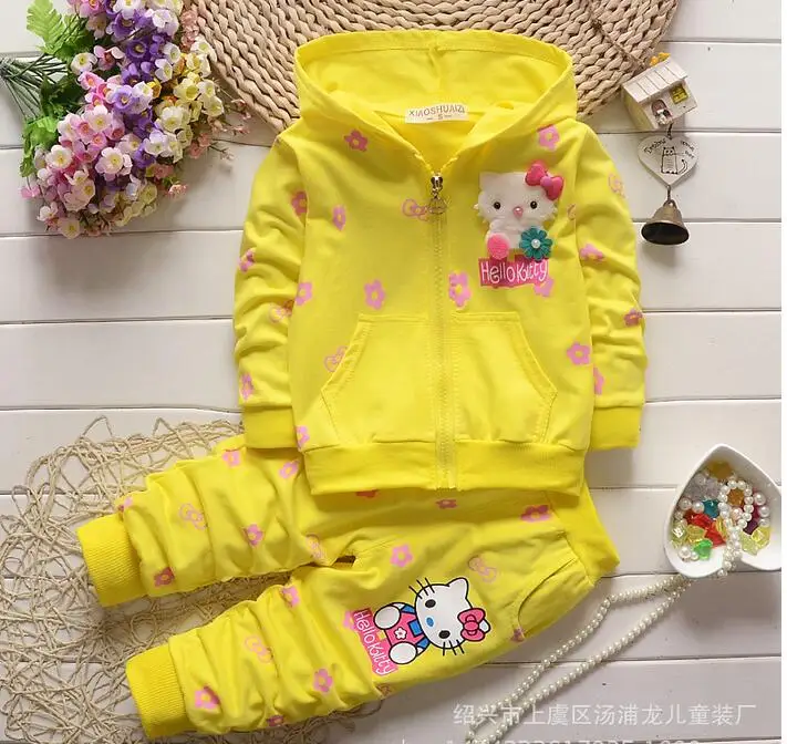 2016 Новый набор одежды на осень для детей до девочек “Hello Kitty” костюм с длинными