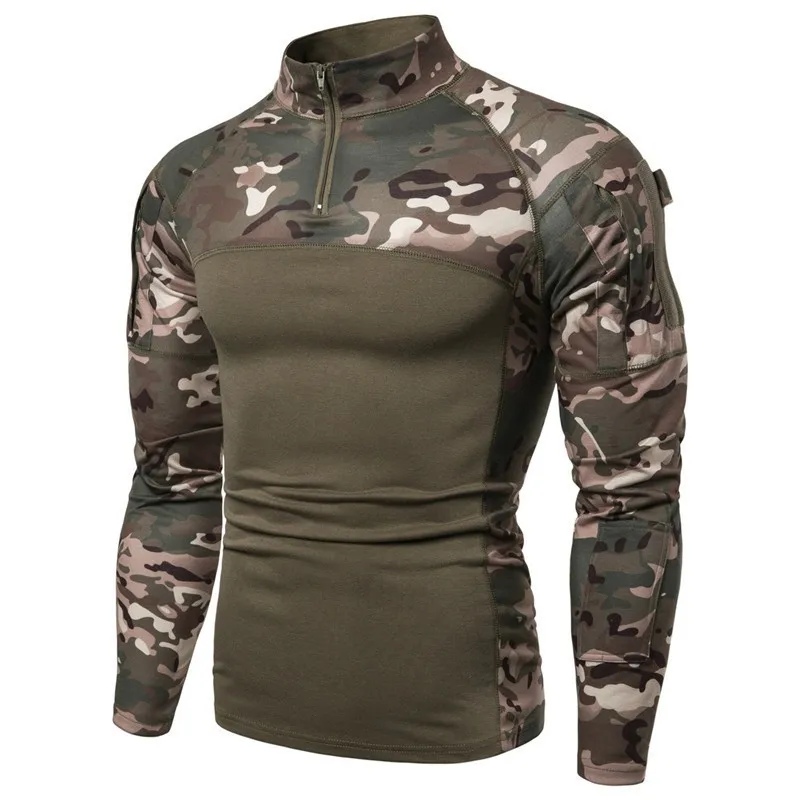 Men's Tactical T Shirt Camo Training Military Clothes Tops Outdoor Sport Fitness Large Size Elastic T-shirt Long Short Sleeve | Спорт и