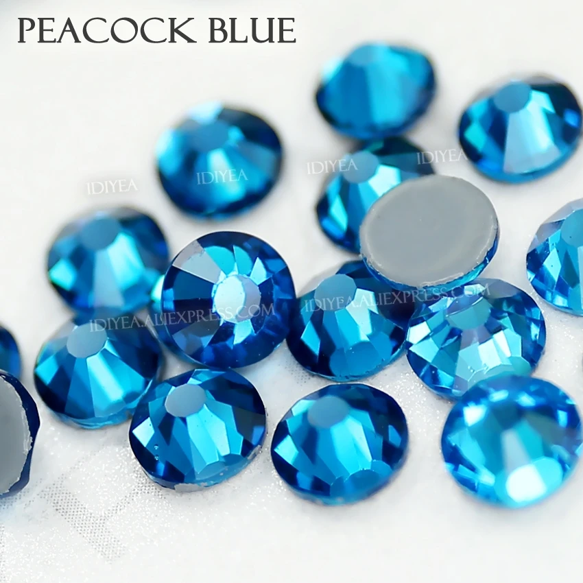 Peacock Blue glass hot fix rhinestones strass crystals hotfix flatback stone for fabric garment wedding clothes costume glitters | Дом и сад