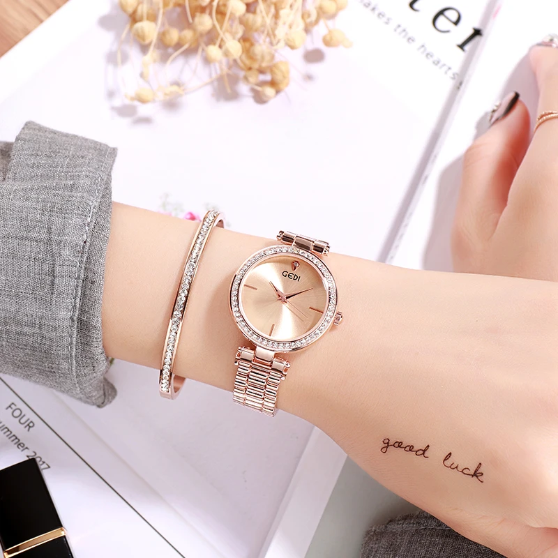 GEDI Rosegold для женщин часы кварцевые леди платье водостойкие женские модные Элитный