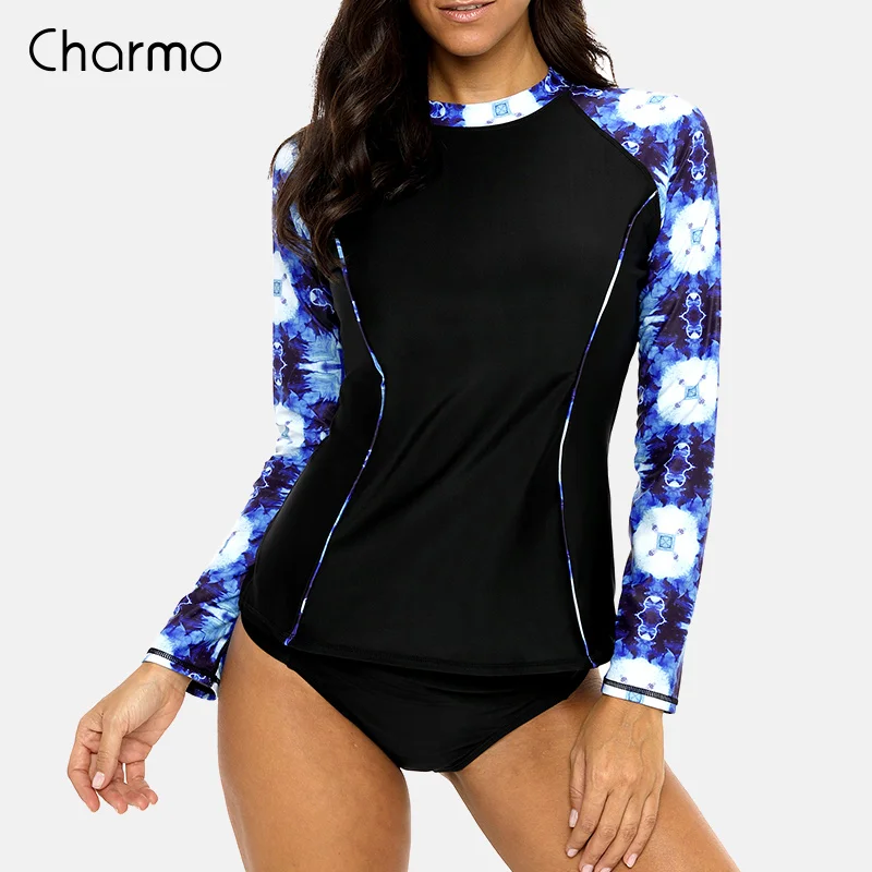 Женский купальный костюм с принтом Charmo длинным рукавом и цветочным топ для