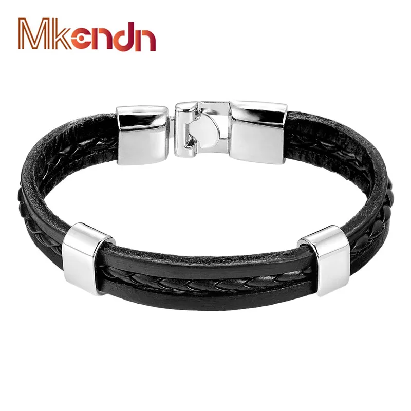 MKENDN модный мужской кожаный браслет и из натуральной кожи с пряжкой на ручную