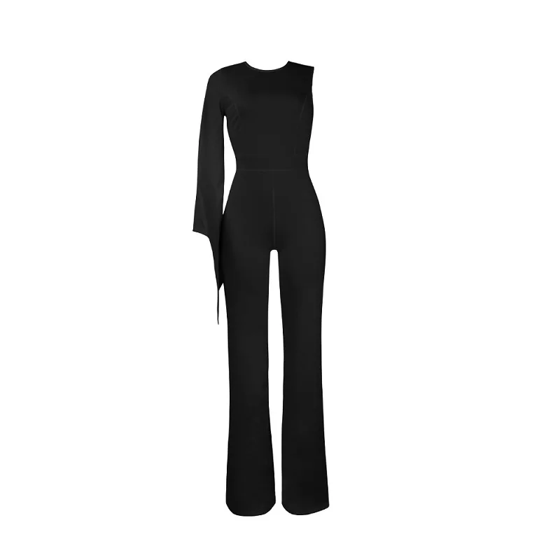 Binbye Fans One-Shoulder Sexy Jumpsuit Flare Sleeve Back Zipper Wide Leg Overalls Full Bodysuit Elegant Party Jumpsuits CH340 | Женская