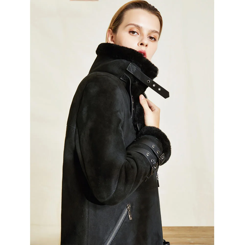 Women's B3 Shearling Jacket Women's Short Motorcycle Jacket Women's Winter Leather Warm Jacket