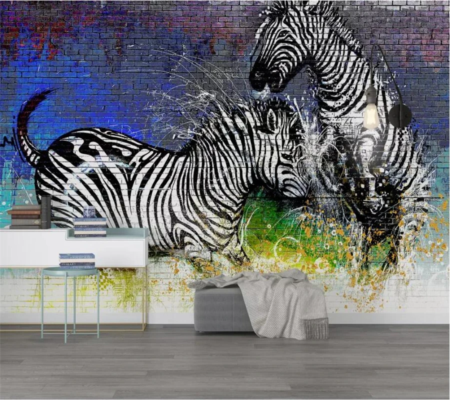 

wellyu Custom Wallpaper 3D Photo Murals Modern Fashion Minimalist Watercolor Zebra Brick Wall Cool sofa Background Wall paper