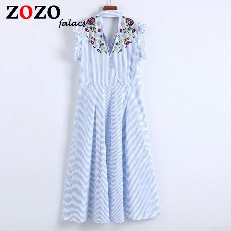 Falacs zozo на лето и весну boheimian сладкий Prairie Chic Мода Fit And Flare Вышивка в полоску без