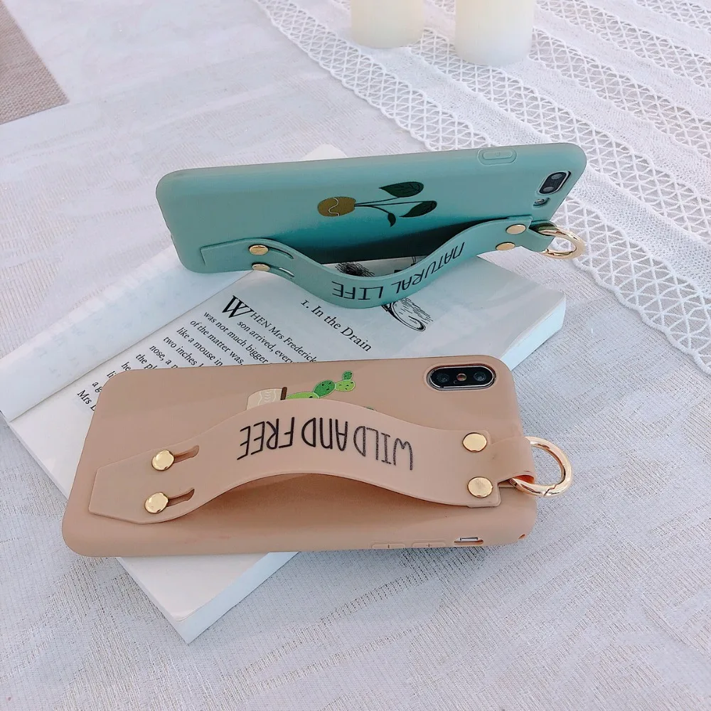 Мягкий чехол для iPhone X XR XSMax С КАКТУСОМ и ремешком силиконовый с кольцом мягкая