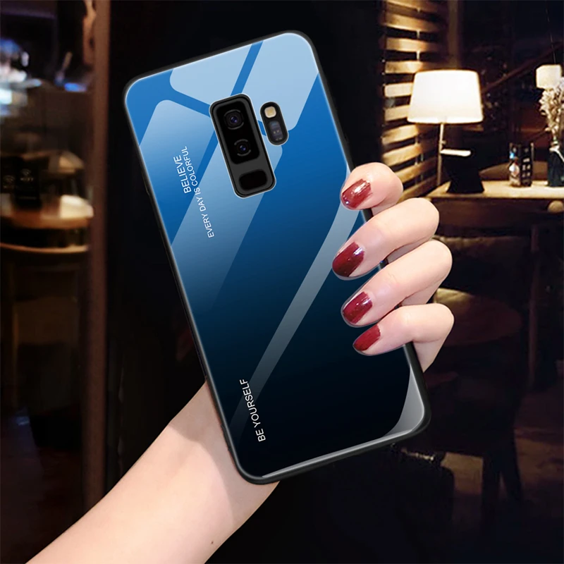 Для Samsung S8 S9 Plus J4Plus J6Plus A7 2018 Note8 Note9 чехол градиентной расцветки из закаленного