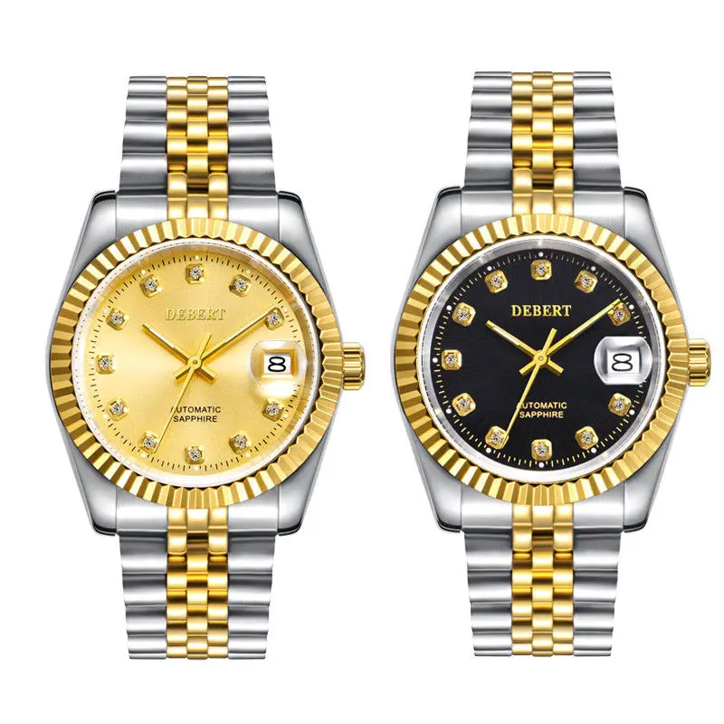 Мужские механические часы deger с бриллиантовым циферблатом золотым браслетом из