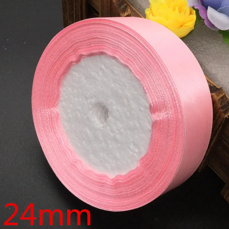 24mm 25 ярдов 04# розовая шелковая атласная лента для украшения свадебной вечеринки подарочная упаковка Рождественская Новогодняя одежда швейная ткань подарок риббо - Цвет: 24mm
