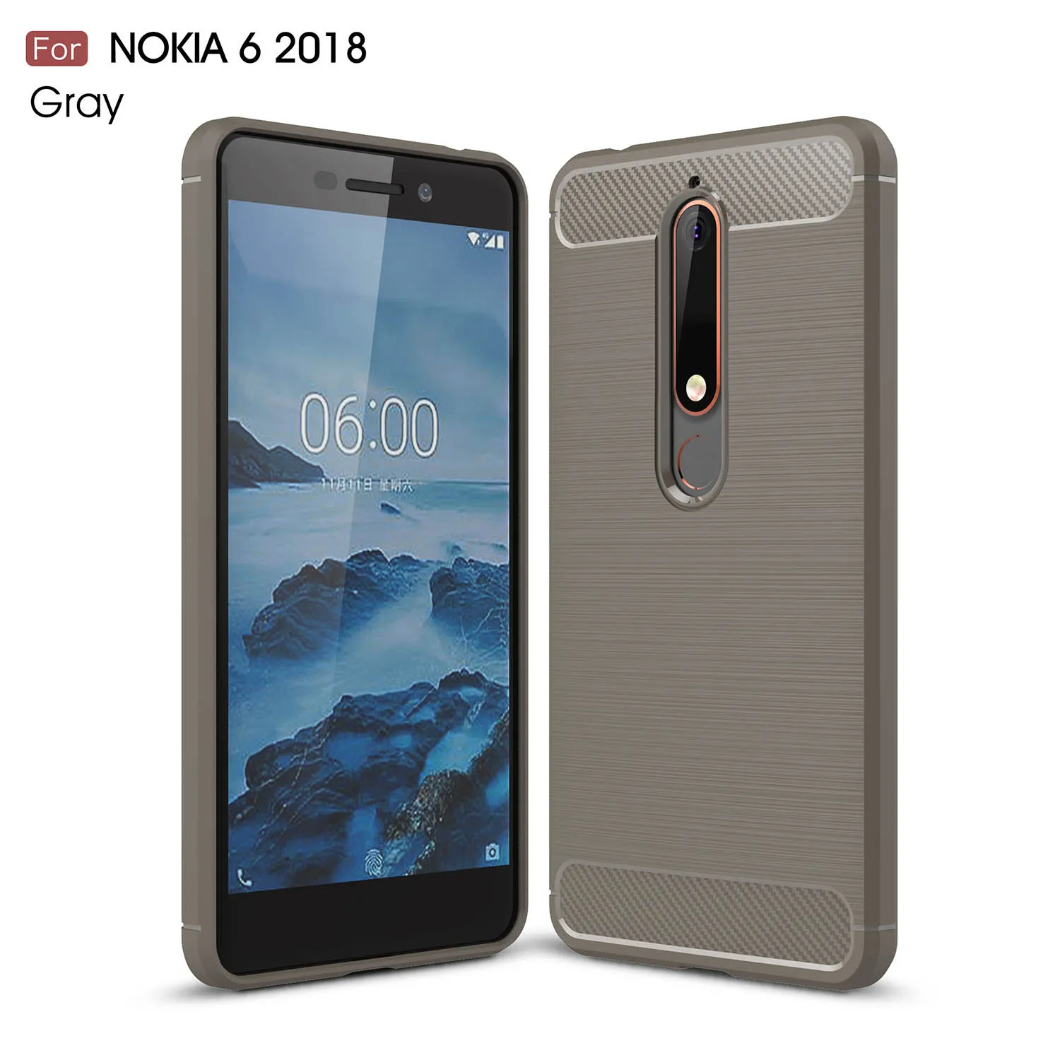 TPU Soft Phone Cover Case For Nokia 6 (2018) with Anti-Fingerprints Brushed Carbon Fiber Texture |
