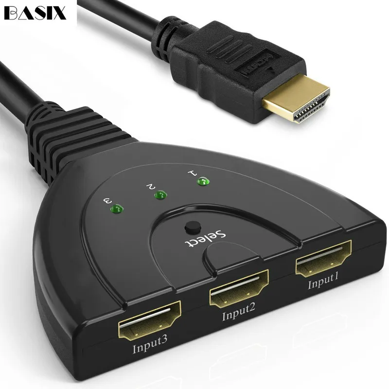 Basix Mini 3 Port Переходник HDMI разветвитель Cable 1.4b 1080P Коммутатор Switch в 1 хаб с выходом