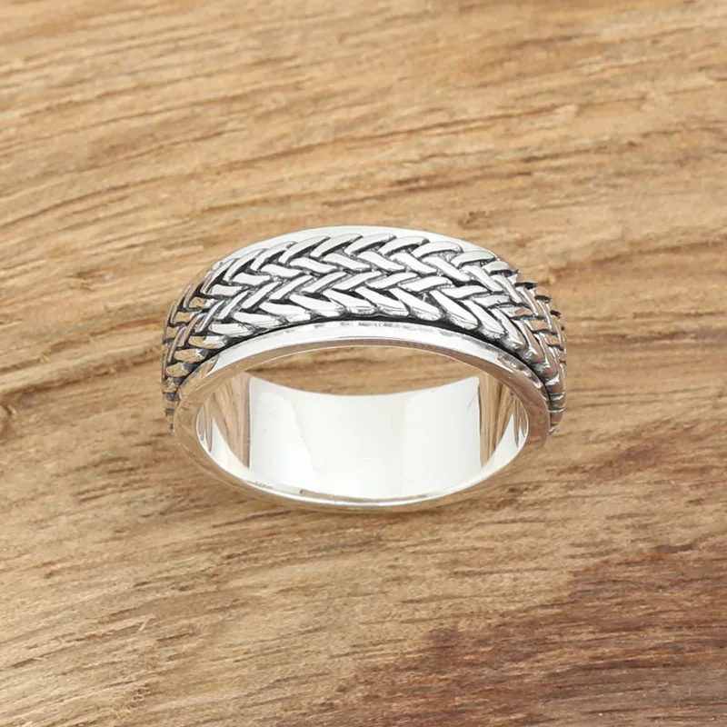 100%S925 pure silver jewelry factory manual retro Thai ring rotation hemp rope male money personality | Украшения и аксессуары