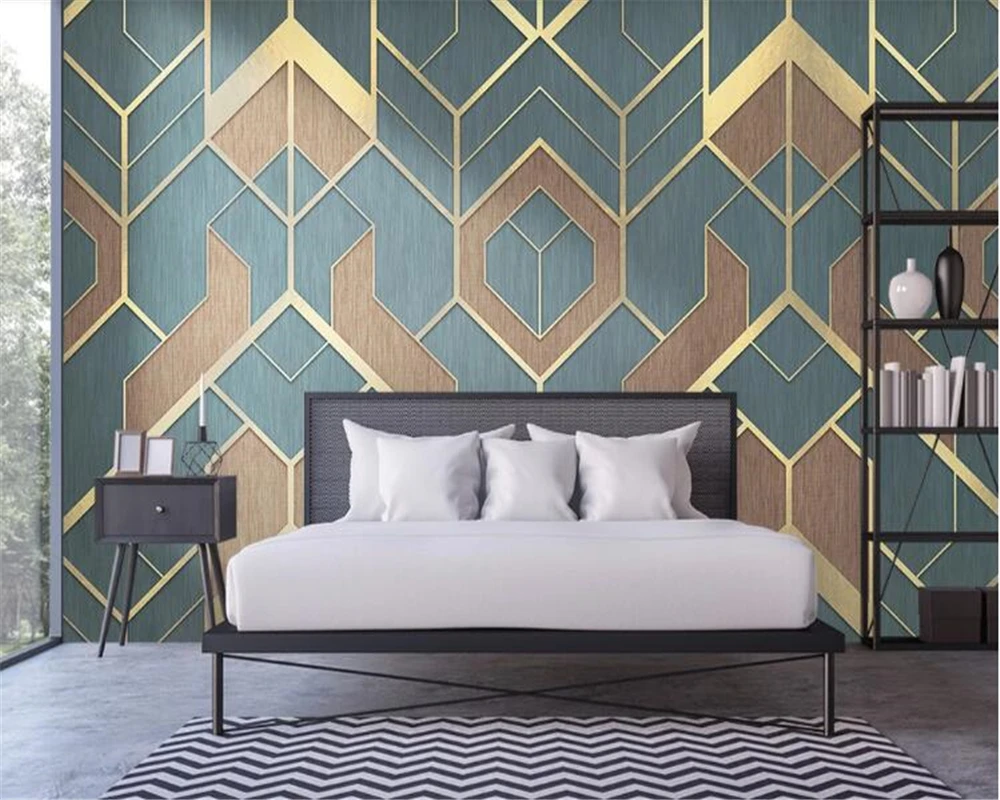 beibehang papel de parede 3d Abstract geometric wallpaper golden lines light luxury background wall for kids room | Обустройство дома