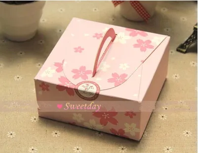 

Free shipping hand portable pink sakura cherry blossoms decoration cake box chocolate dessert biscuit boxes cookie package