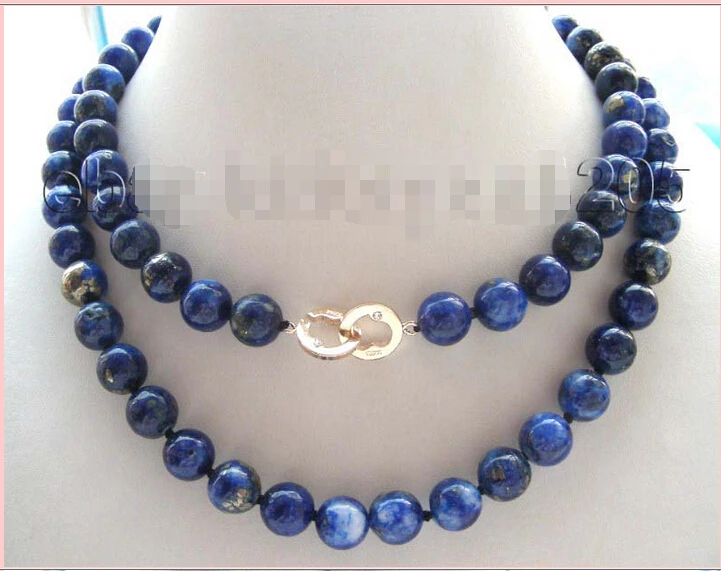 Ожерелье из натурального лазурита с круглой синей вставкой 32 дюйма 10 мм|necklace lapis