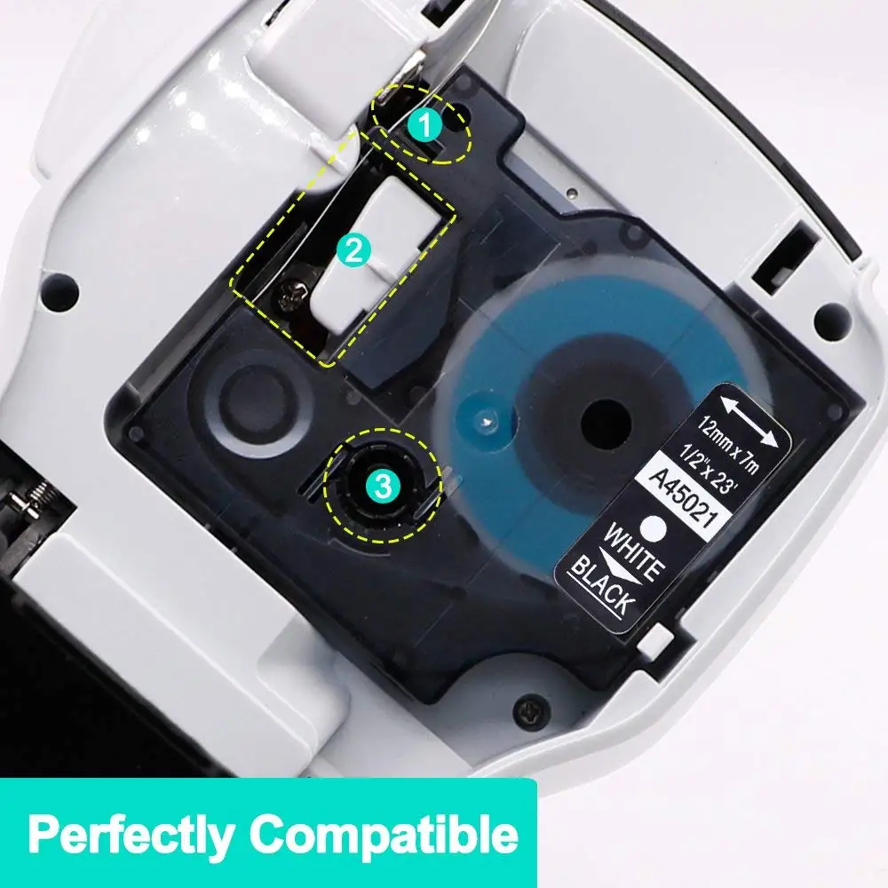 3 шт. 45021 (S0720610) совместим с Dymo D1 Label manager белый на черном для ленты принтера DYMO