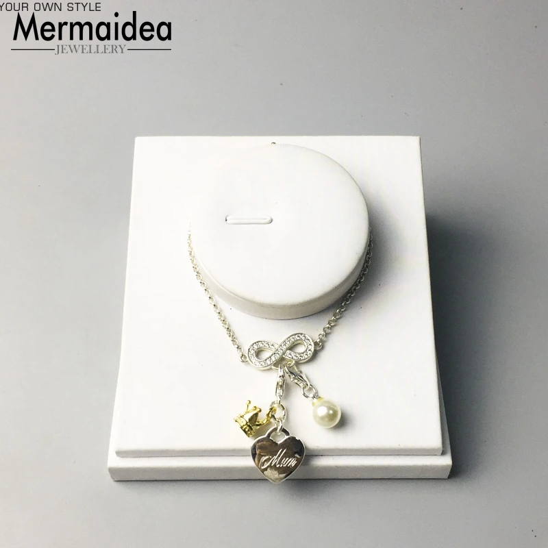 Браслеты с подвесками Mum with Pearl цепочка из звеньев Посеребренная модная Клубная