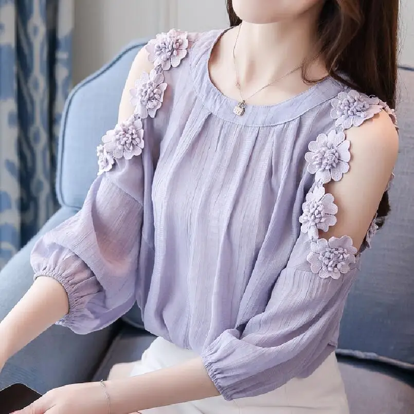 Повседневная одежда топ с открытыми плечами шифоновая блузка элегантные женские