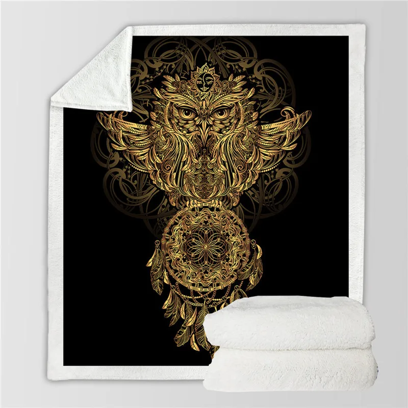 Флисовое одеяло Deken премиум класса с изображением совы манты для дивана Decorativa