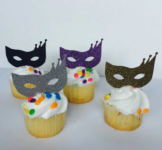 

Masquerade Carnival Mardi gars Glitter cupcake Toppers wedding party Bridal shower Baby Shower Birthday food picks