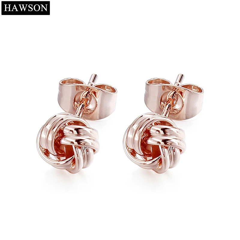 

HAWSON Elegant Rose Gold Stud Earrings For Women Fashion Girl Lady's Knot Wedding Earring New Design Twist Metal Earring