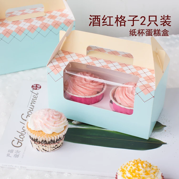 Коробка для упаковки кексов 20 штук розового цвета из крафт-бумаги с окном для торта, голубая упаковка для подарков, для свадьбы, домашней вечеринки, крем-брюле с ручкой.