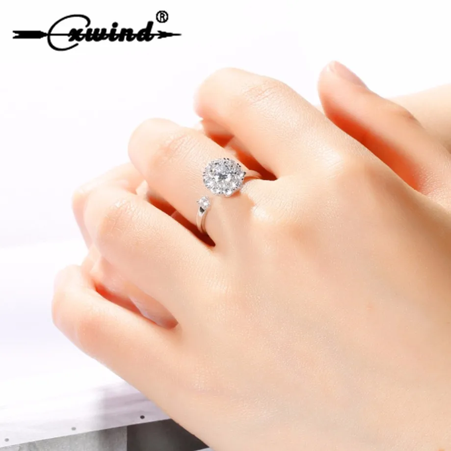 Женское кольцо Cxwind вращающееся милое гибкое сверкающее круглое розовое/белое с