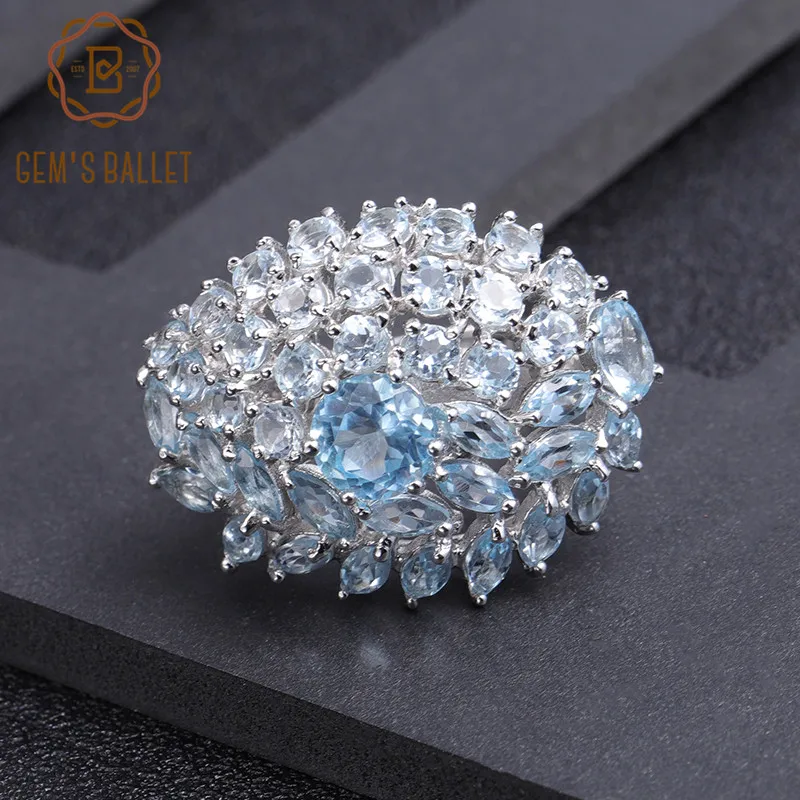 Кольцо женское из серебра 925 пробы с натуральным голубым топазом 19 95 карата