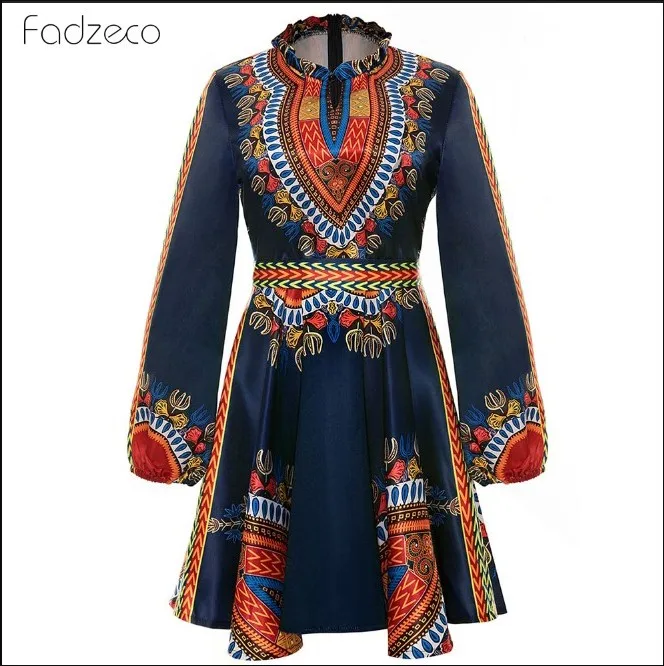 Black Платье Fadzeco в африканском стиле для женщин, стоячий воротник, большие размеры, приталенное платье с этническим принтом, Дашики, платье с короткими рукавами, одежда в африканском стиле - Цвет: Black