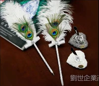 ostrich feather ballpoint pen wedding signature pen peacock feather not include the pen holder 42cm long free shipping