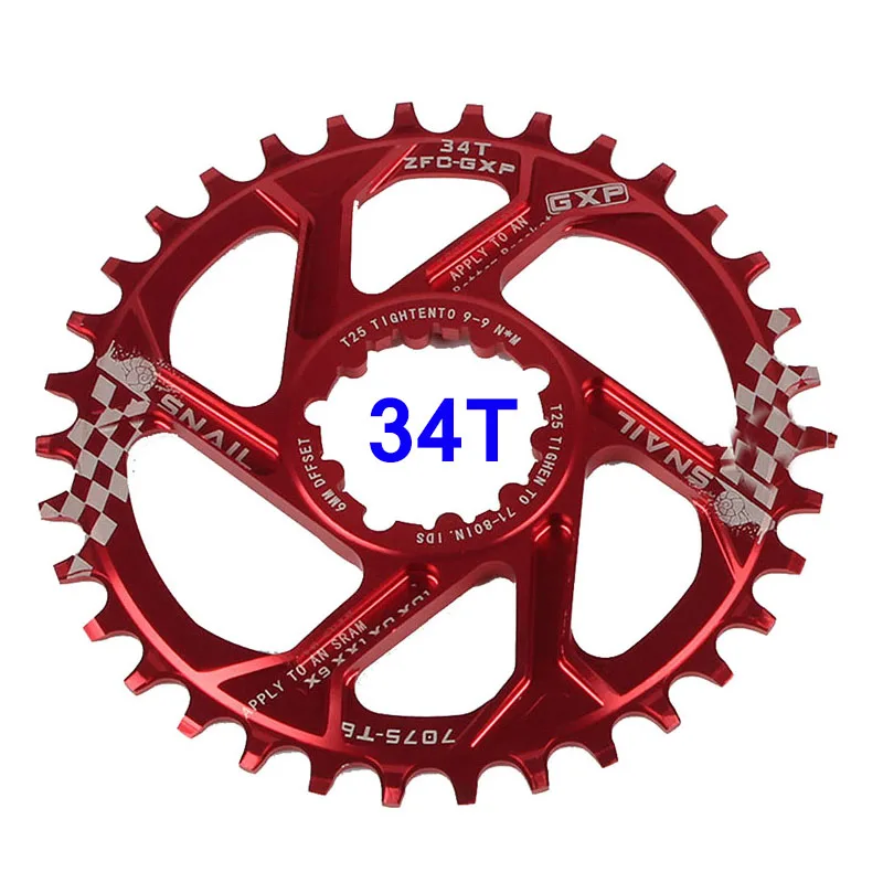 Round-Red-34T Улитка 7075 MTB велосипедная система 34 T кольцо цепи велосипеда Fit SRAM gxp XX1 X9 XO X01 BB30 цепное кольцо цепное колесо 30 T/32 T/34 T - Цвет: Round-Red-34T