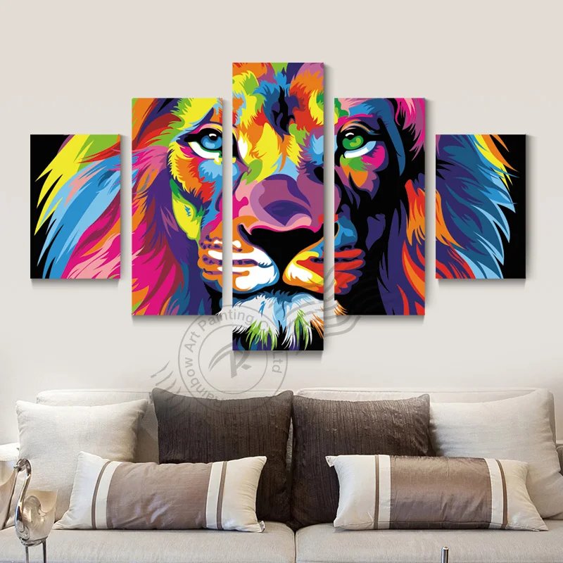 

5 панелей холст с изображением Льва картина маслом на стене абстрактные принты на холсте картины для гостиной без рамы BR0092