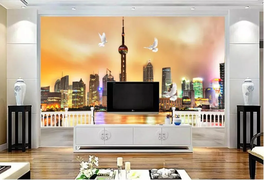 3d wallpaper custom photo Beautiful Oriental Pearl Night Scene decor living room wall murals for walls 3 d | Обустройство дома