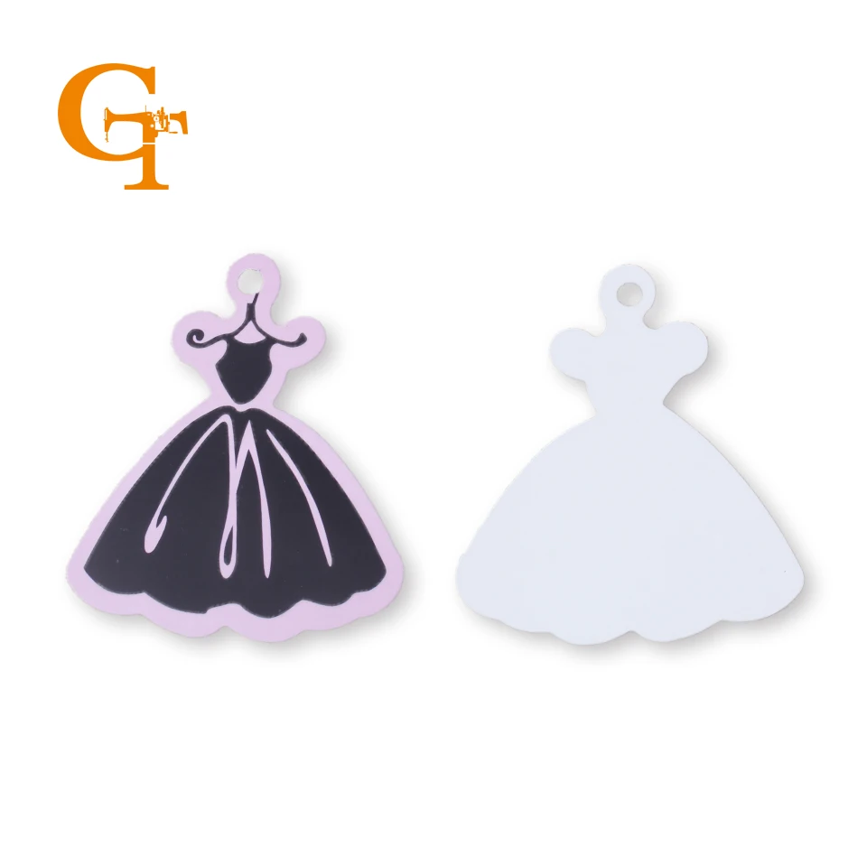 

stock Pink Cute dress paper hang tag,garment clothing boutique swing price tag,die-cut dress skirt shape clothes labels tags