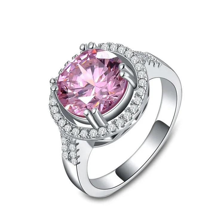 Европейский Мода Bijoux серебряные кольца для женщин розовое кольцо с кристаллом