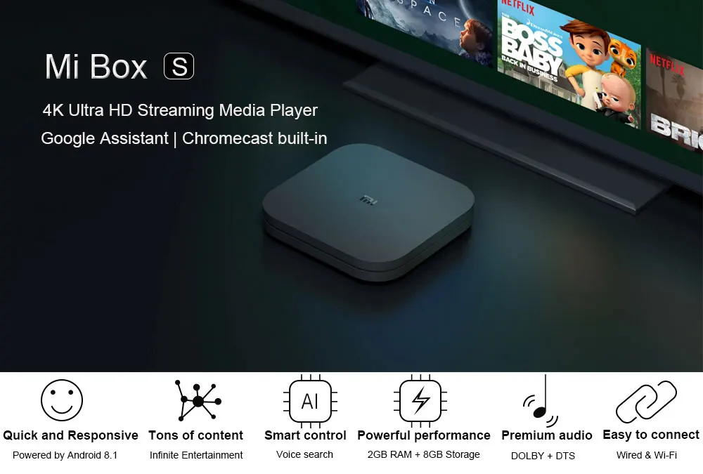 Android tv Box 4K Xiaomi mi Box S HDR Android 8,1 mi Box Google Cast Netflix телеприставка медиаплеер 1000Mbp wifi глобальная версия
