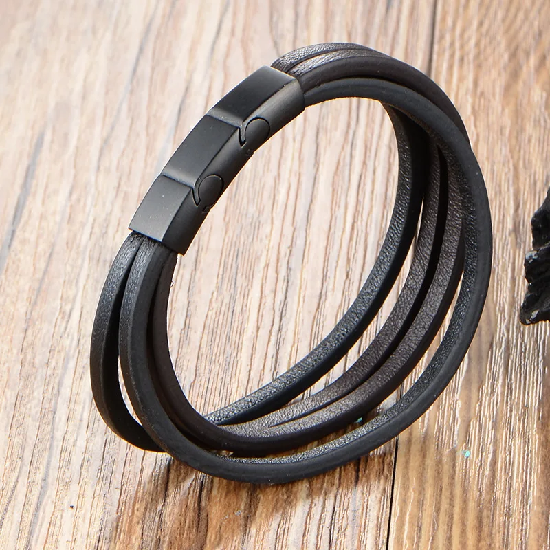 Трендовый кожаный мужской браслет 2019 Новый Модный классический из нержавеющей