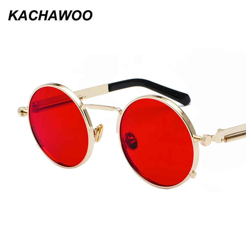 

Kachawoo wholesale 6pcs round gothic steampunk sunglasses men red metal frame retro vintage round sun glasses for women summer