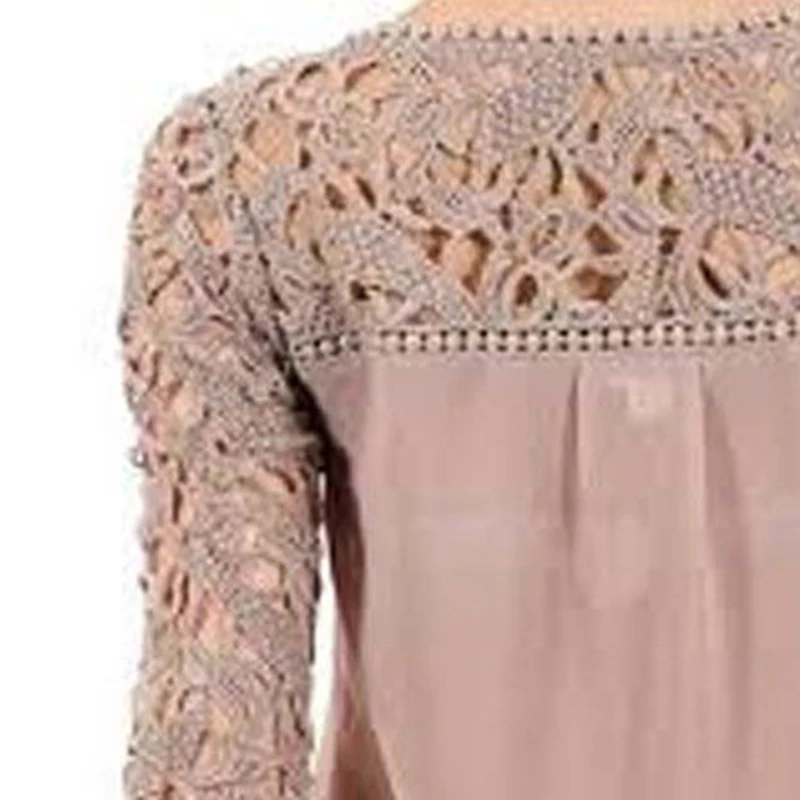 2017 T-shirt For Female Fashion Women O-Neck Sexy Lace Crochet Embroidery Tops Long Sleeve T-Shirts Khaki Casual Chiffon Tees | Женская