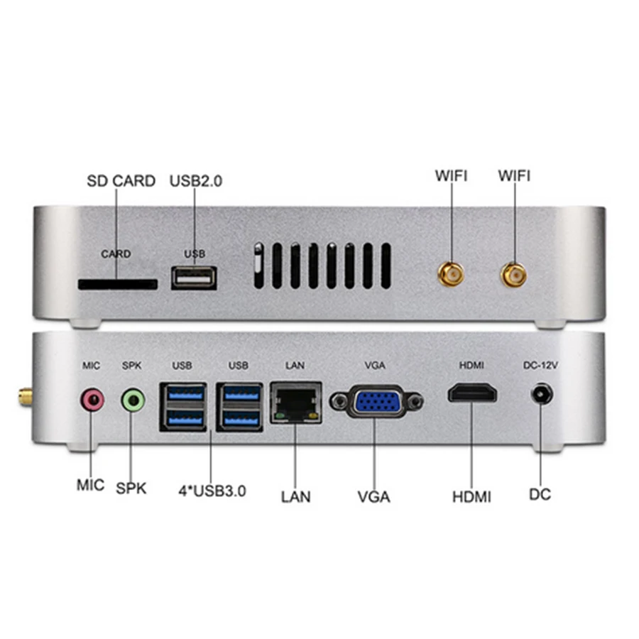 Мини ПК безвентиляторный 4 К HTPC Безвентиляторный Компьютер Intel HD Графика 620 Топ