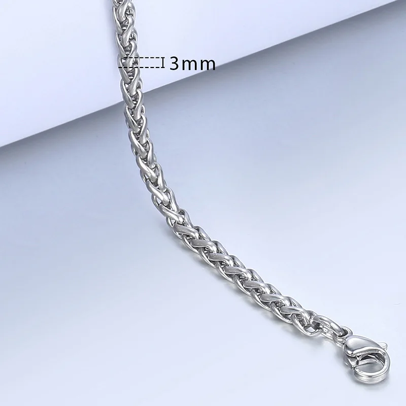 3mm KB276 Персонализированные 2-3 мм браслеты из нержавеющей стали для женщин и мужчин серебро золото пшеничная коробка кубинские звенья цепи браслеты мужские ювелирные изделия KBB13A - Окраска металла: 3mm KB276