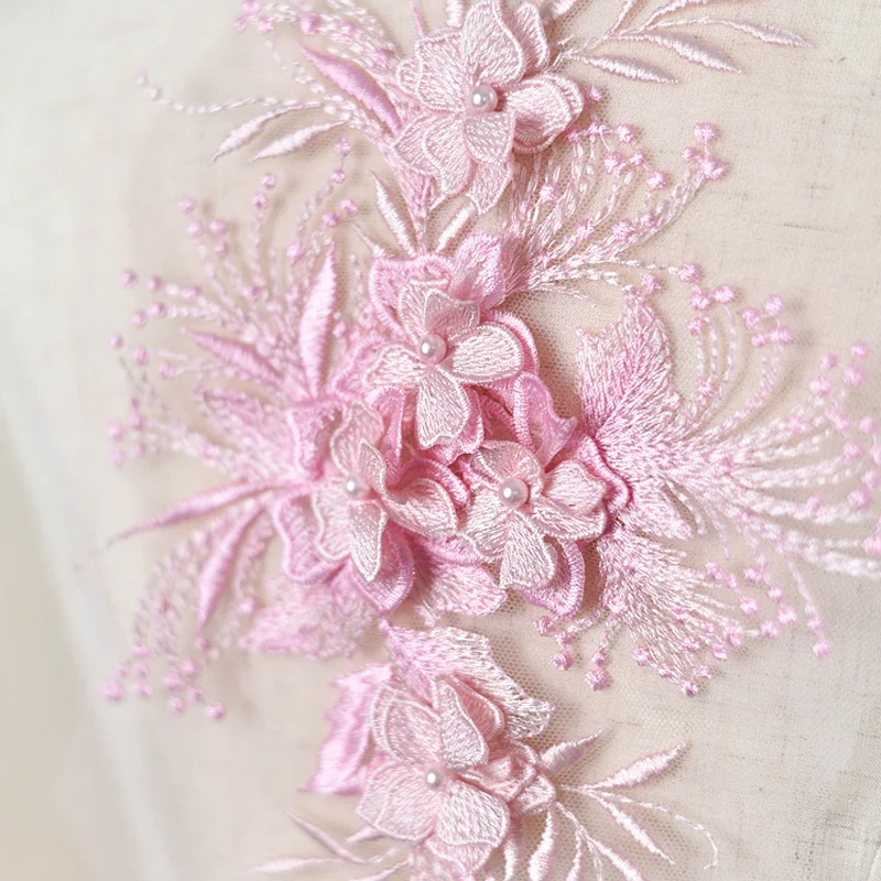 

2Pcs Multicolour 3D Embroidery Bead Lace Patch Flower Wedding Dress Hand Diy Lace Fabric Applique Adornment Auxiliary Material